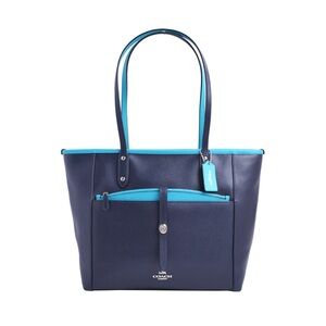 Coach Navy Blue & Turquoise Leather Tote Bag with Pouch